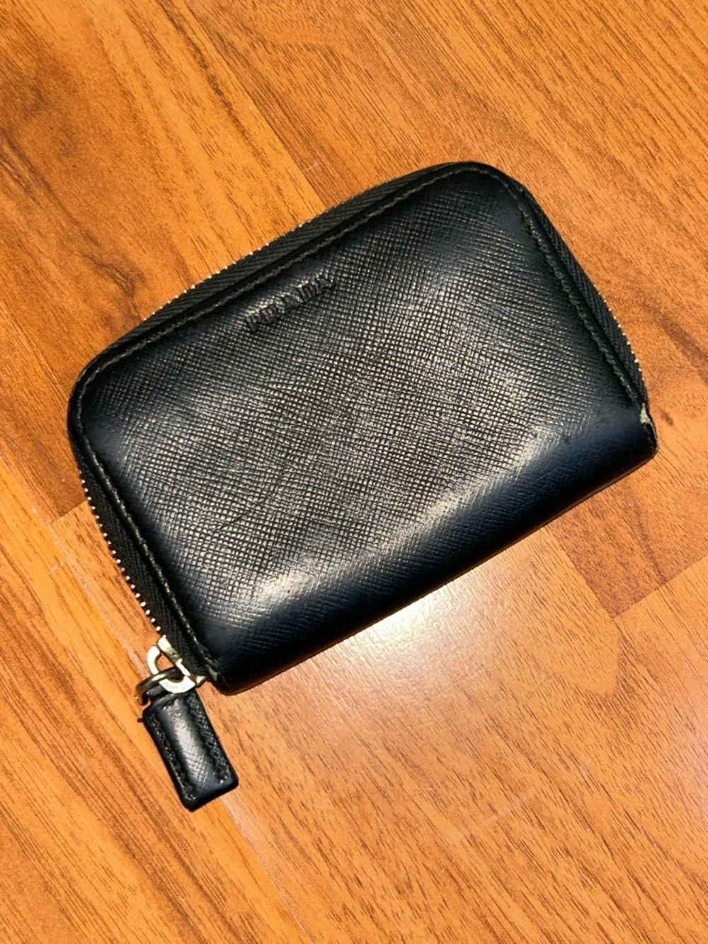 Authentic Prada Black Saffiano Zip Wallet / Coin Case